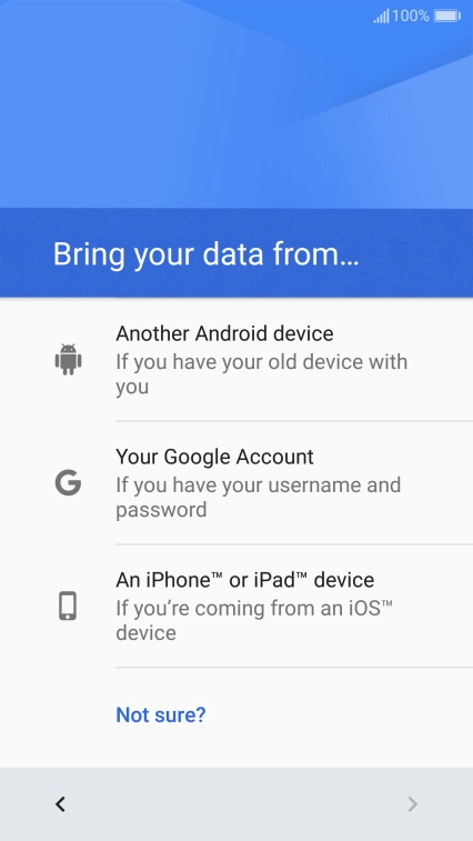 Press the required setting and follow the instructions on the screen to transfer the content from the other phone and finish the activation of your phone.
