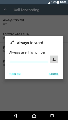 Key in (prefix) 5 (your phone number) and press TURN ON.