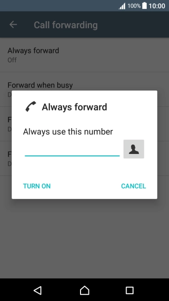 Key in (prefix) 5 (your phone number) and press TURN ON.