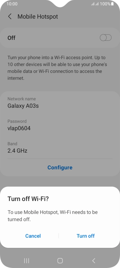If Wi-Fi is turned on, press Turn off.