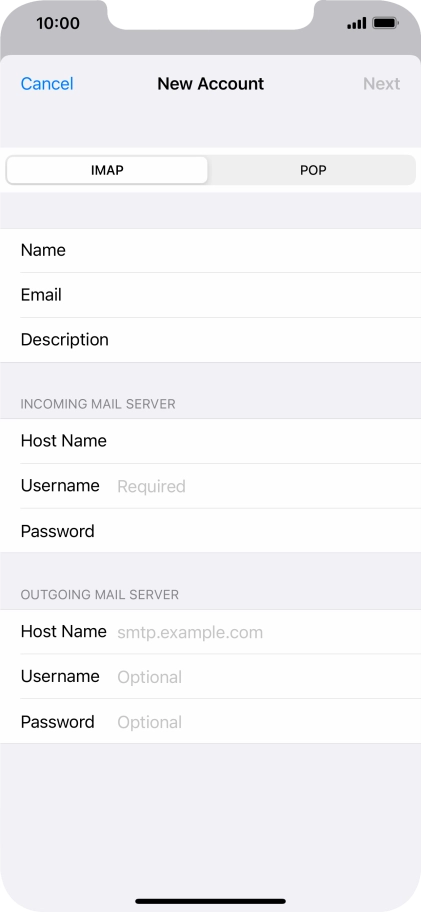 Press Username and key in the username for your email account.