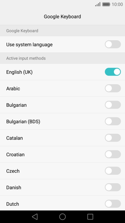 Press the indicator next to the required language to add it as a writing language.