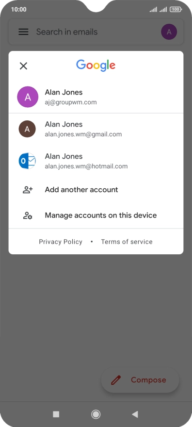 Press the required email account.