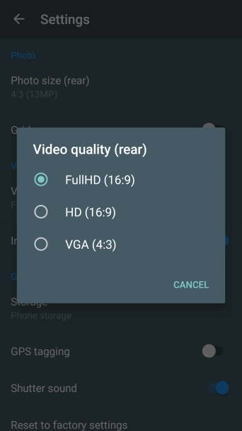 Press the required setting.