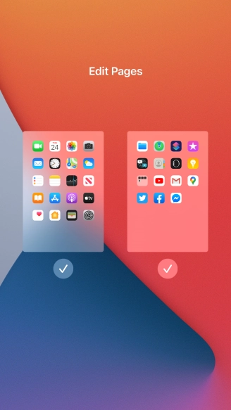 Press the fields below the required home screens to select or deselect them.