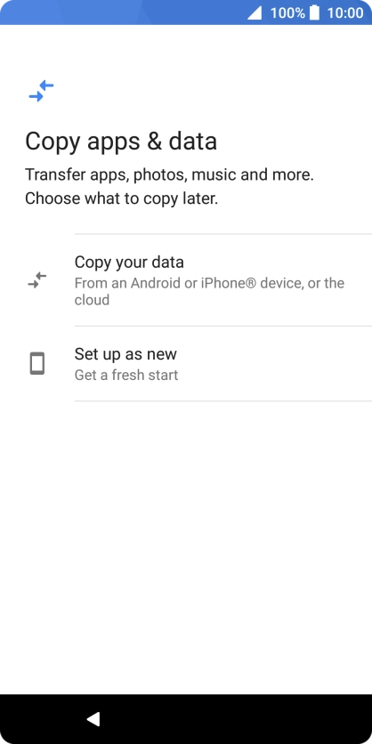You can transfer the contents of another phone to your phone when it's activated for the first time and after a factory reset. When this screen is displayed, your phone is ready to transfer contents from another phone.