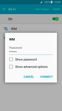Key in the password for the Wi-Fi network and press CONNECT.