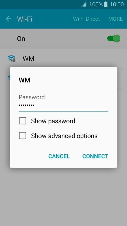 Key in the password for the Wi-Fi network and press CONNECT.