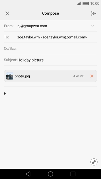 Press the send icon when you've finished your email message.