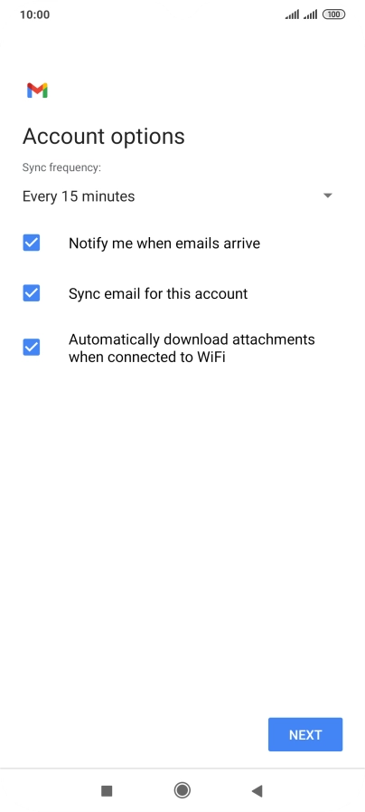 If this screen is displayed, you email account has been recognised and set up automatically. Follow the instructions on the screen to key in more information and finish setting up your phone.