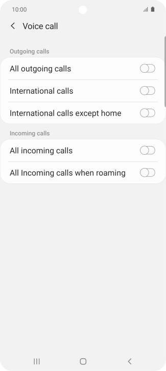 Press the indicator next to the required barring type to turn the function on or off.