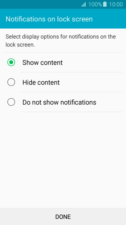 Press the required setting.