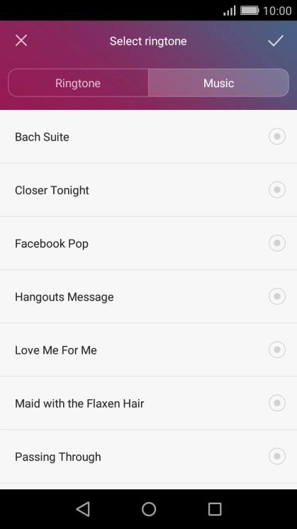 Press the required ring tone.