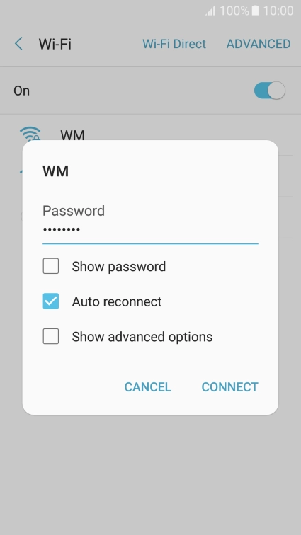 Key in the password for the Wi-Fi network and press CONNECT.
