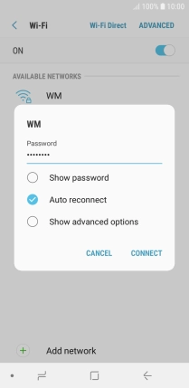 Key in the password for the Wi-Fi network and press CONNECT.