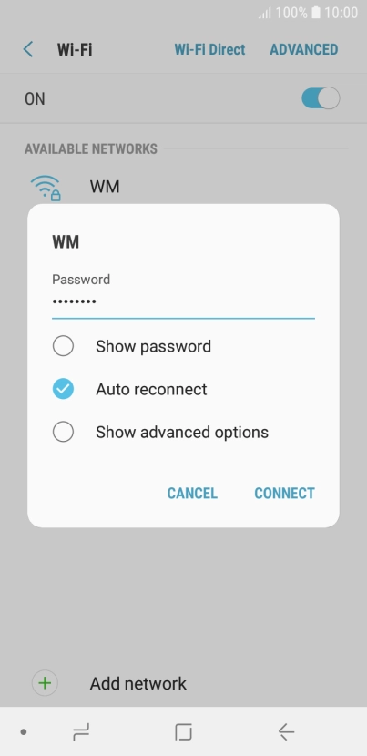 Key in the password for the Wi-Fi network and press CONNECT.