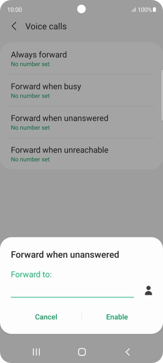 Key in (prefix) 5 (your phone number) and press Enable.