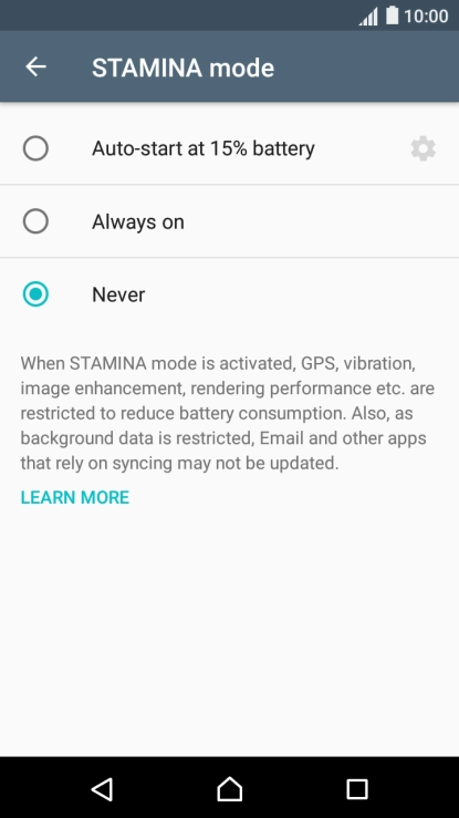 Press the required setting.