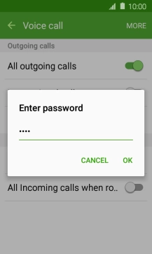 Key in your barring password and press OK. The default barring password is 0000.