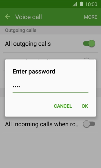 Key in your barring password and press OK. The default barring password is 0000.