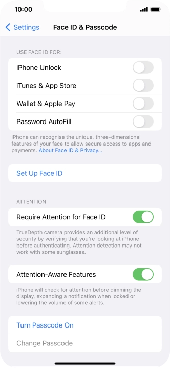 Press Turn Passcode On and key in a phone lock code of your own choice twice.