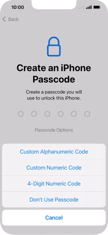 Follow the instructions on the screen to turn on use of phone lock code or press Don't Use Passcode.