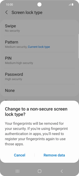 Press Remove data.