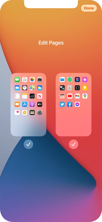 Press the fields below the required home screens to select or deselect them.