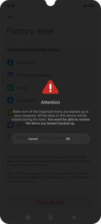 Press OK. Wait a moment while the factory default settings are restored. Follow the instructions on the screen to set up your phone and prepare it for use.