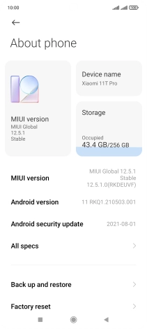 Press MIUI version. If a new software version is available, it's displayed. Follow the instructions on the screen to update the phone software.