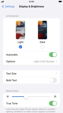 If you turn on the function, press Options and follow the instructions on the screen to select the required period of time for Dark Mode.