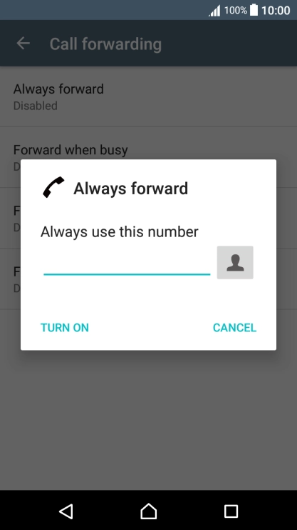 Key in (prefix) 5 (your phone number) and press TURN ON.