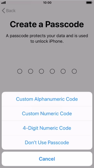 Follow the instructions on the screen to turn on use of phone lock code or press Don't Use Passcode.