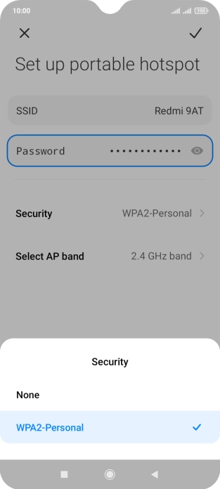 Press WPA2-Personal to password protect your Wi-Fi hotspot.