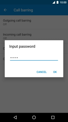 Key in your barring password and press OK. The default barring password is 0000.