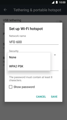 Press WPA2 PSK to password protect your Wi-Fi hotspot.