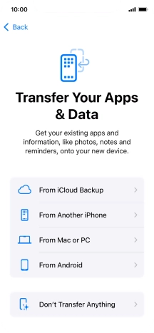 You can transfer content from an Android phone when your phone is activated for the first time and after a factory reset. When this screen is displayed, your phone is ready to transfer content from an Android phone.