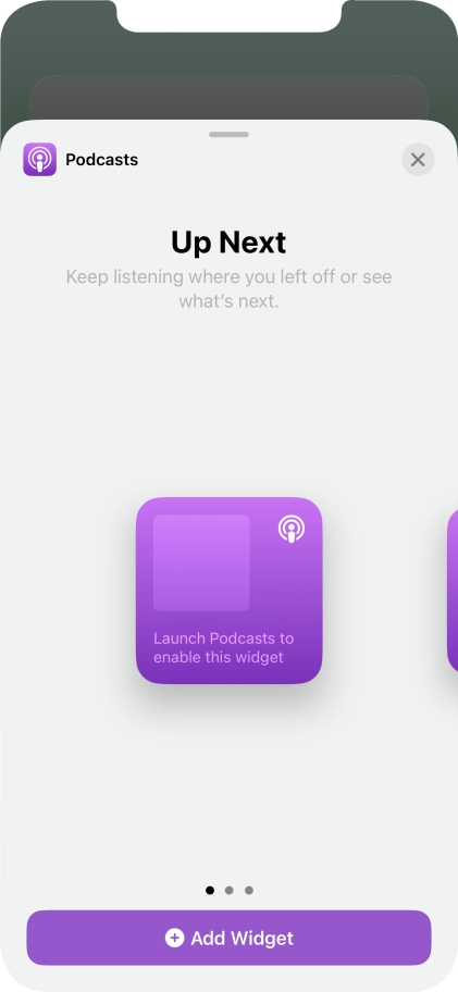 Slide your finger right or left on the screen to select the required widget size.