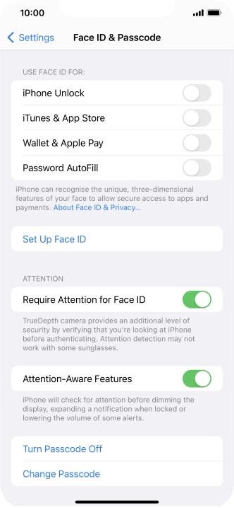 Press Turn Passcode Off and key in the phone lock code.