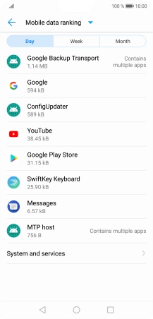 The data usage for each application is displayed below the name of the application.