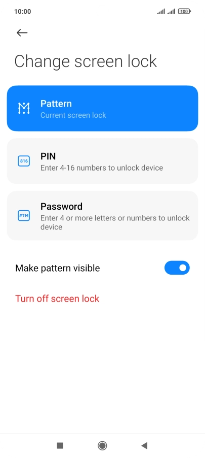 Key in the current phone lock code and press Turn off screen lock.