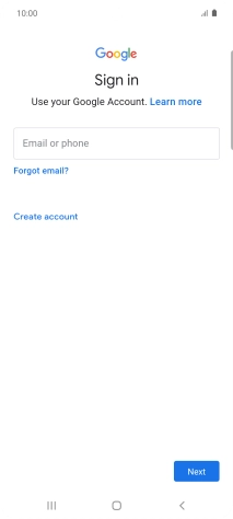 If you don't have a Google account, press Create account and follow the instructions on the screen to create an account.