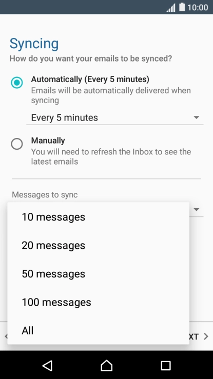 Press the required setting.