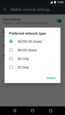 Press the required network mode.
