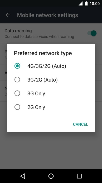 Press the required network mode.