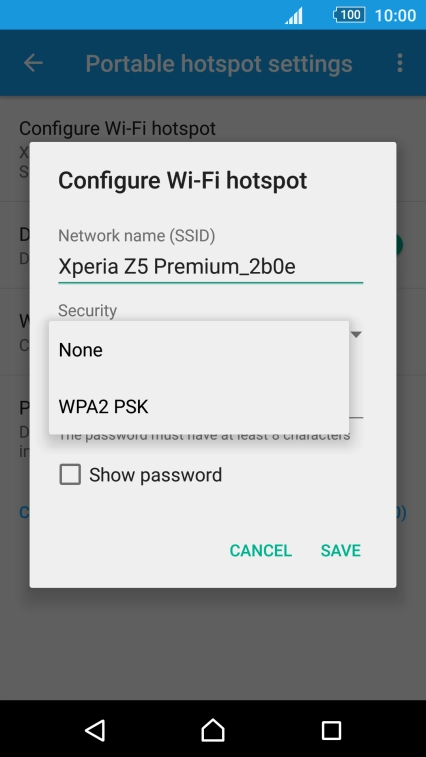 Press WPA2 PSK to password protect your Wi-Fi hotspot.