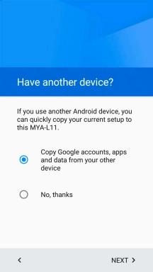 You can transfer the contents of another phone to your phone when it's activated for the first time and after a factory reset. When this screen is displayed, your phone is ready to transfer contents from another phone.