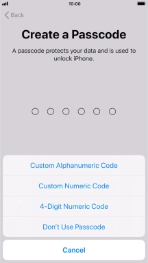 Follow the instructions on the screen to turn on use of phone lock code or press Don't Use Passcode.
