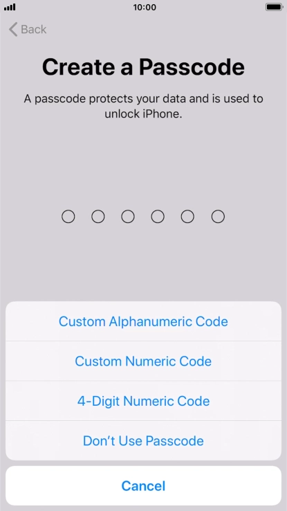 Follow the instructions on the screen to turn on use of phone lock code or press Don't Use Passcode.