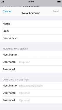 Press Username and key in the username for your email account.